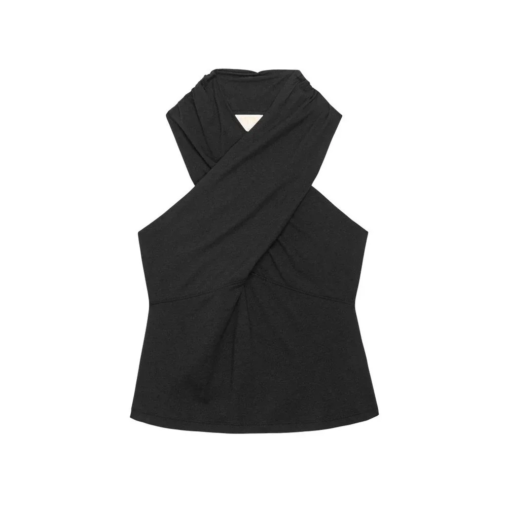 Nation LTD Hanna Halter Cross Front Top Black Pima Cotton Blend NWT M Peru Basic